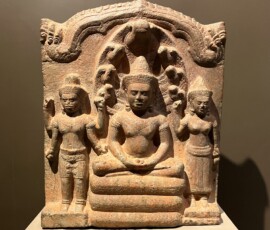 Buddhist Triad
Unknown Provenance
Angkorian Period; Bayon Style
Late 12th - Early 13th Century
Sandstone