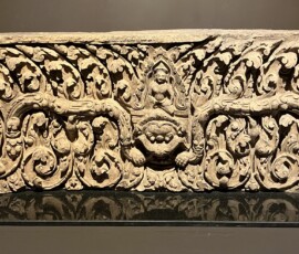 Lintel
Unknown Provenance
Angkorian Period, Khleang Style, 11th Century
Sandstone
Yama on Kala (symbolizing birth and death, the endless cycle)